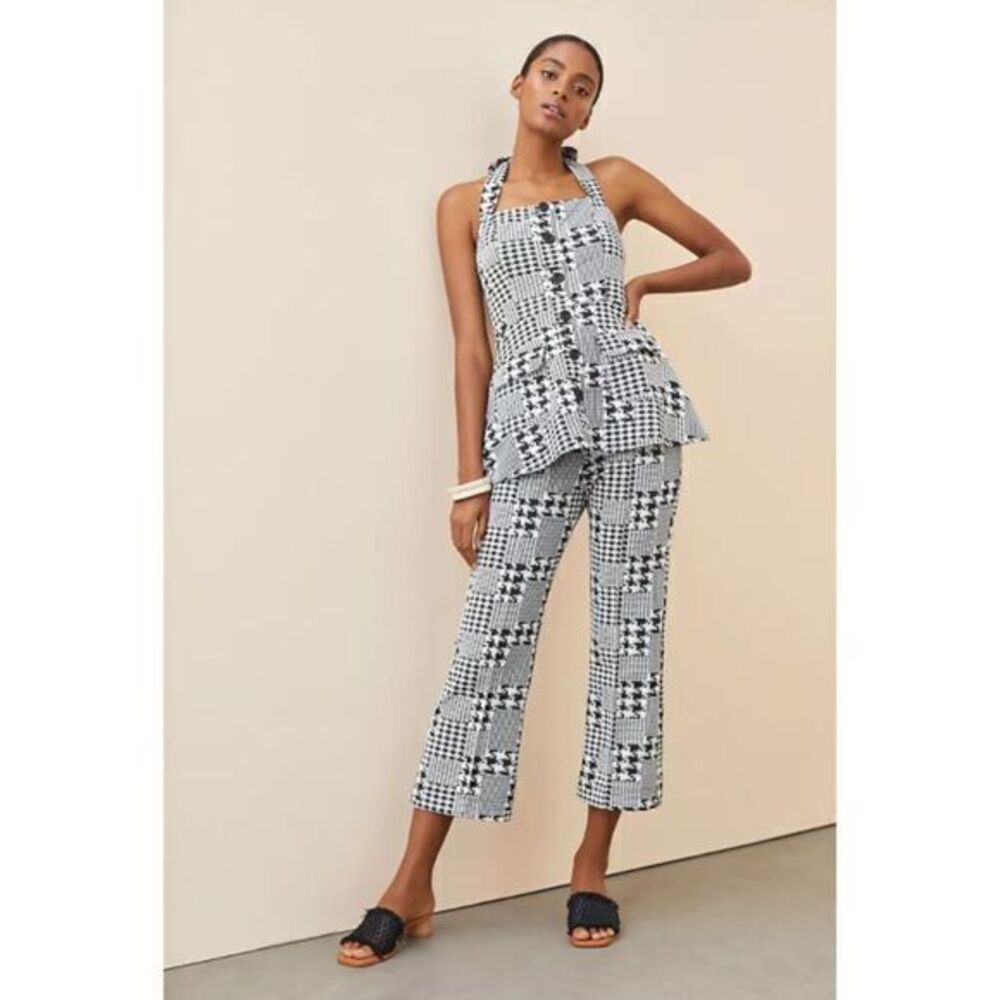 ANTHROPOLOGIE EVA FRANCO Grey Plaid Halter Top and Pant Set SMALL